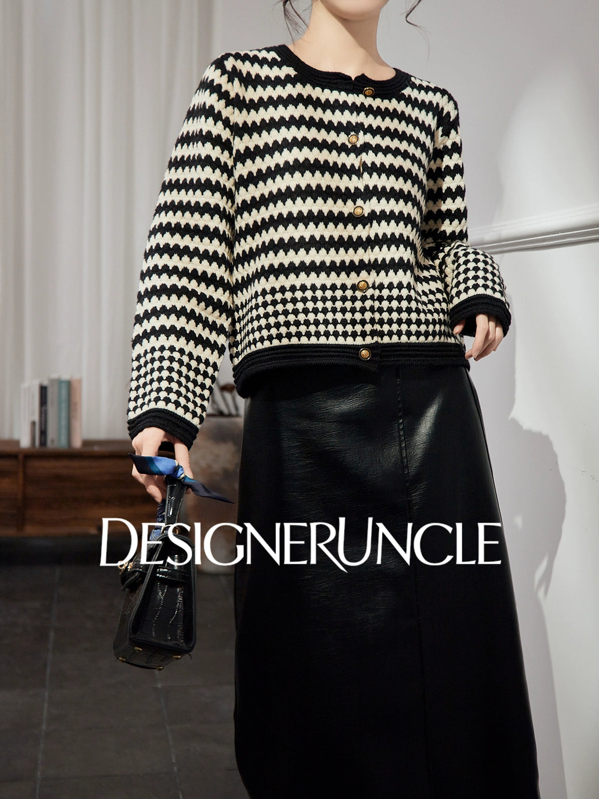 DGU "Twilight" black sweater women's new contrasting striped loose slimming knitted cardigan - MAINE.