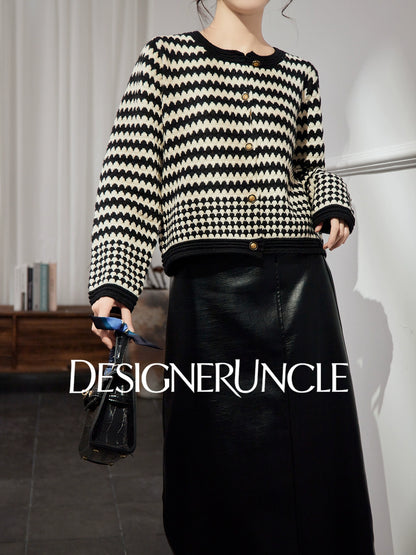 DGU "Twilight" black sweater women's new contrasting striped loose slimming knitted cardigan - MAINE.