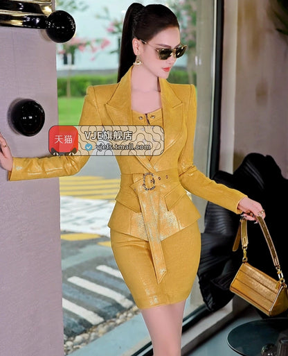 VJE  Two-Piece Jacket Hip Skirt 2-Piece OL Suit Skirt-JUNG.