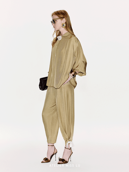 ATELIER MISS LU Three-dimensional Orchid Patchwork Acetate Shirt - TRAINOR.