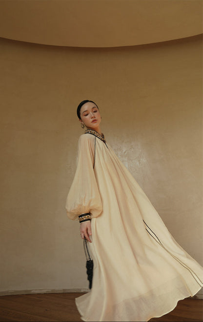 LE VENT&TES AILES retro Ice Crystal Premium Silhouette Tencel  Heavy Work Beaded Dress-YUTA