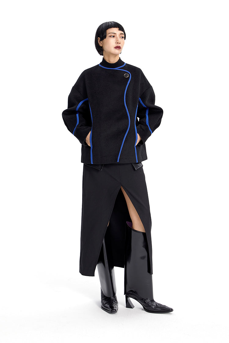 TINY IN Line Cropped Tweed Women's Black Jacket - KENCHO