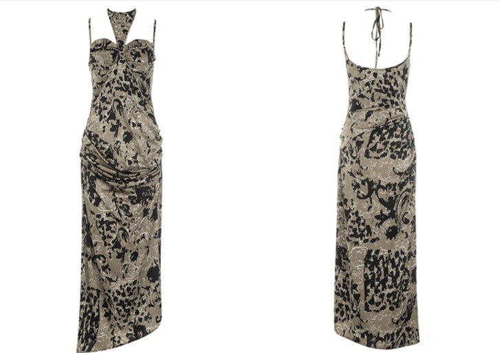 DOLLY Elegant Sleeveless Halter Neck Pleated Slim Fit Long Sexy Birthday Dress-BELLA