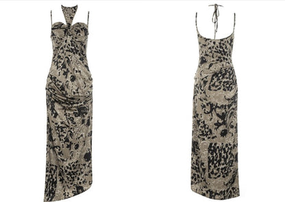 DOLLY Elegant Sleeveless Halter Neck Pleated Slim Fit Long Sexy Birthday Dress-BELLA