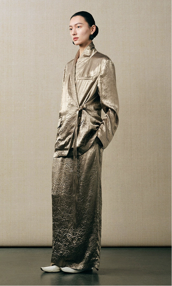 ZHUCHONGYUN satin loose straight new Chinese metallic jacket and skirt outfit set-ELRIC.