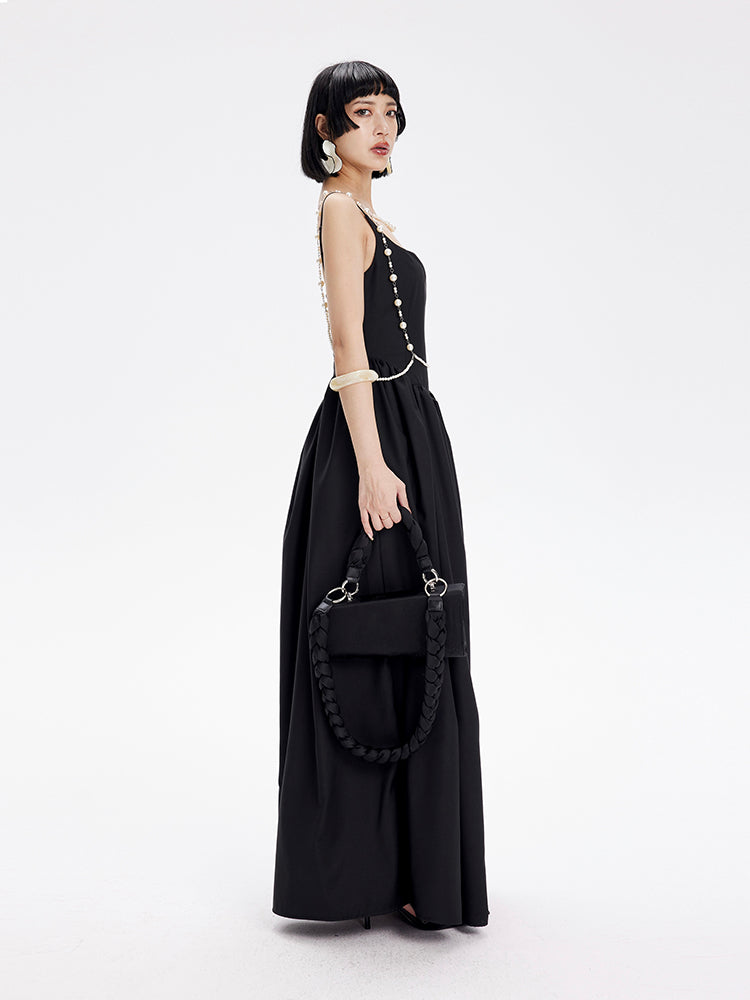 TINY IN petal-shaped waist-panelled slip black dress-HANDS