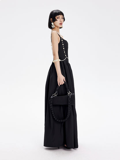 TINY IN petal-shaped waist-panelled slip black dress-HANDS