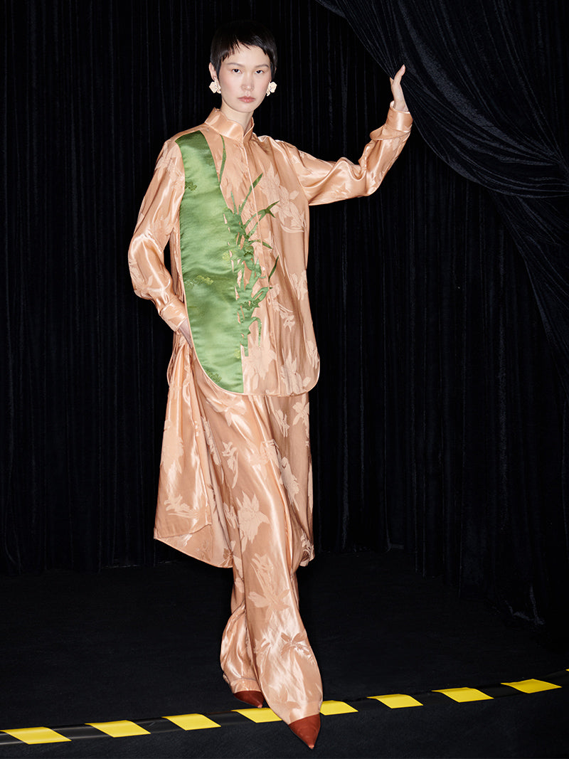 M essential Mackay designer iris jacquard orchid collage stand-up collar shirt psnt set - five.