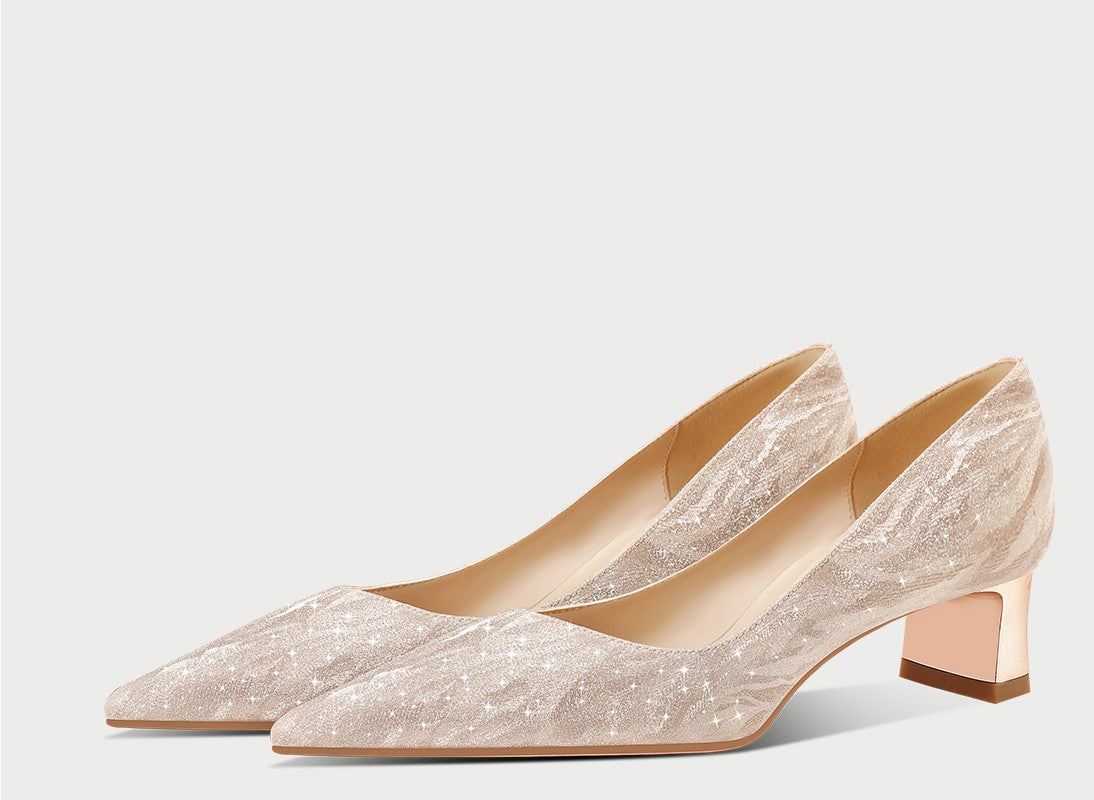 PJJUU Classy hexiu champagne high heels -TDH.