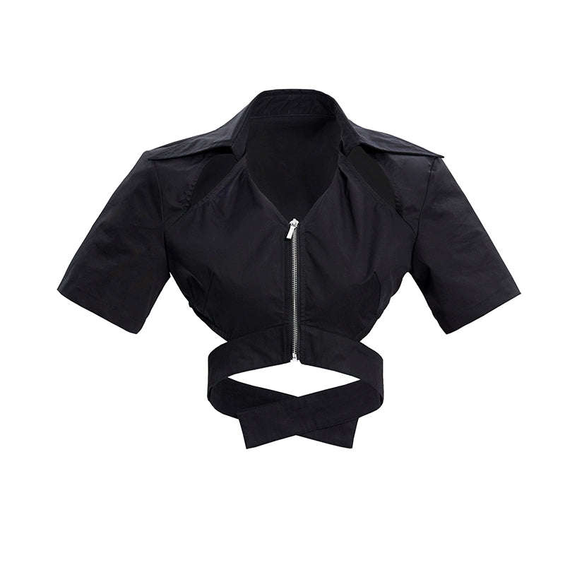 TINY IN cut-out slim zipper ultra-cropped female top -GASA