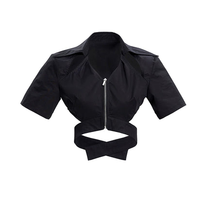 TINY IN cut-out slim zipper ultra-cropped female top -GASA