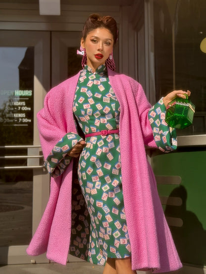 le palais vintage Hong Kong pink , green silhouette A-line jacket-SHEA.