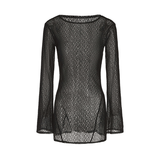 ATELIER MISS LU Logo Flocking Design Sheer Long-sleeved Top - RESULT