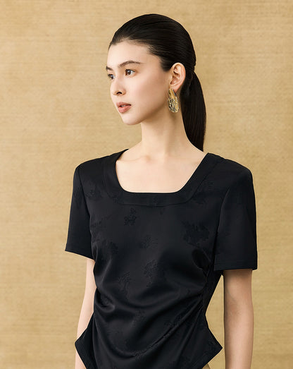 HECO Chinese Acetate Small Square Neck Short Sleeve Top- BEAK.