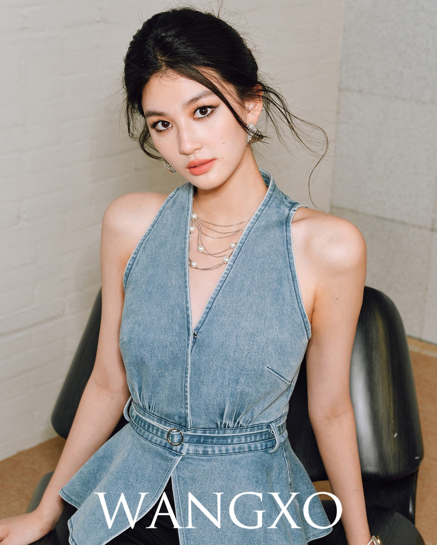 WANGXO | Soft Cotton Denim Halterneck Top -CALISTA.