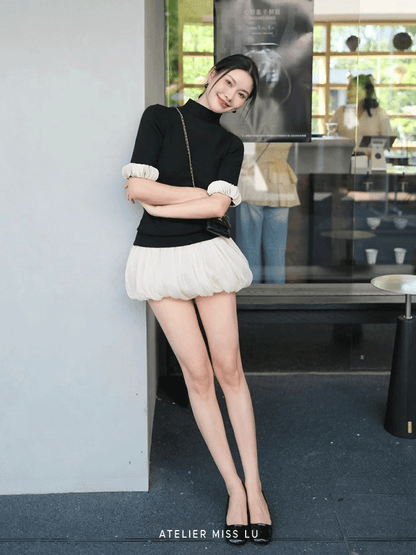 AtelierMissLu summer texture soft gauze pressed creases design bud shorts - LIMIT