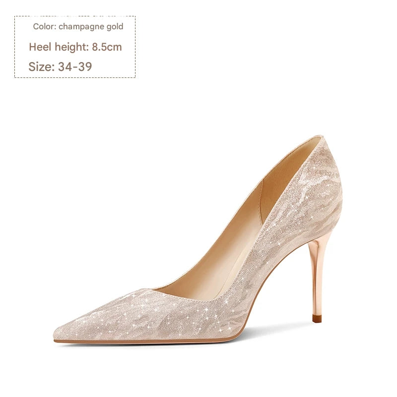 PJJUU Classy hexiu champagne high heels -TDH.