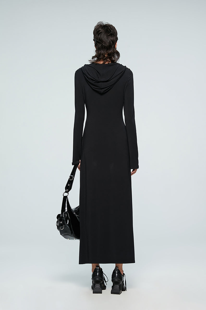 ANNAKIKI Four-pointed star cut-out hooded long-sleeved dress for women-GOU