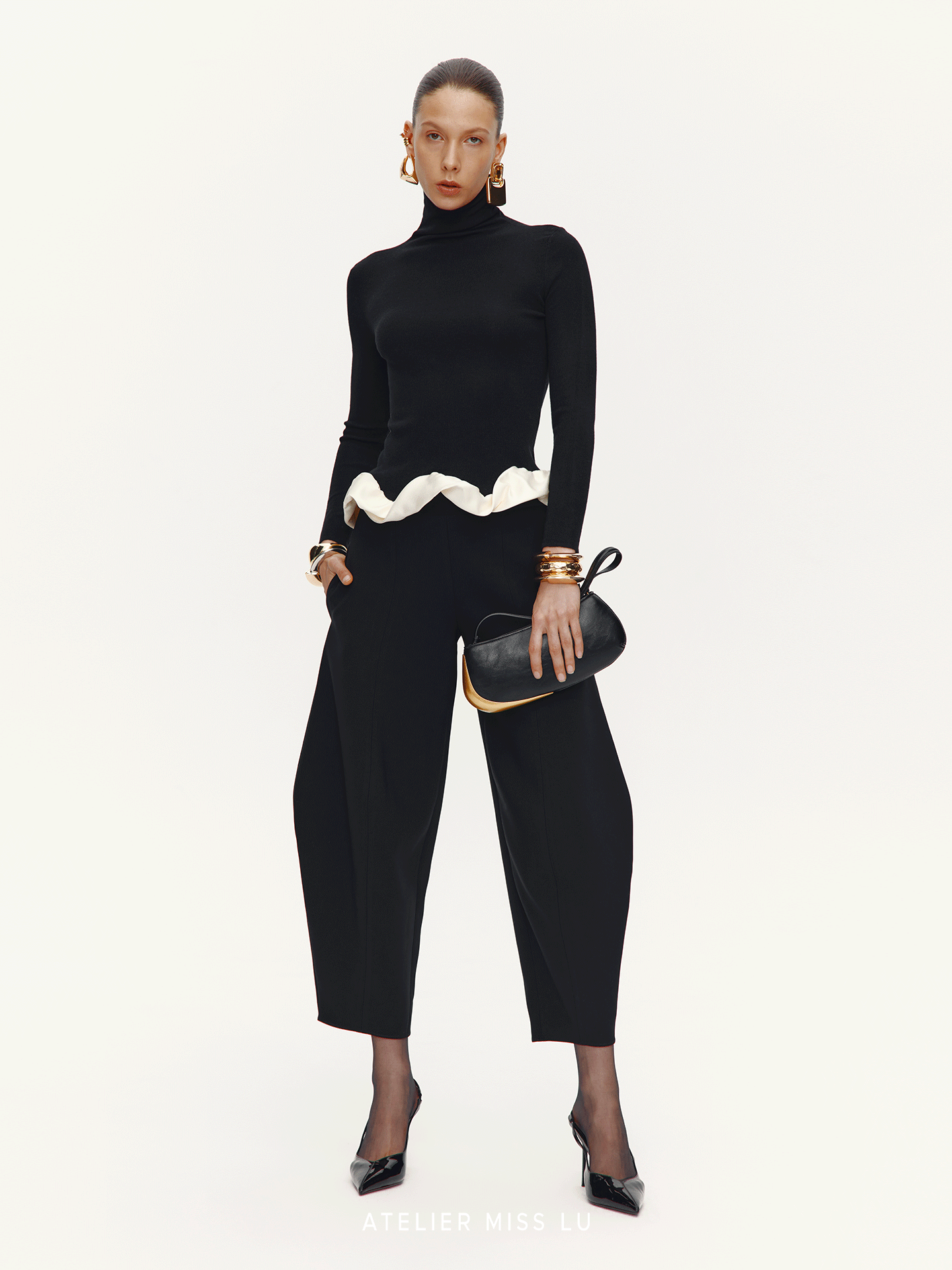 ATELIER MISS LU Artistic Scimitar Silhouette Casual Loose Pants - CHANTS