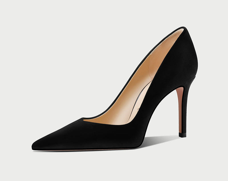 Pjjuu Women Summer Black olive green Pointed-toe suede pumps - Daniel Suede