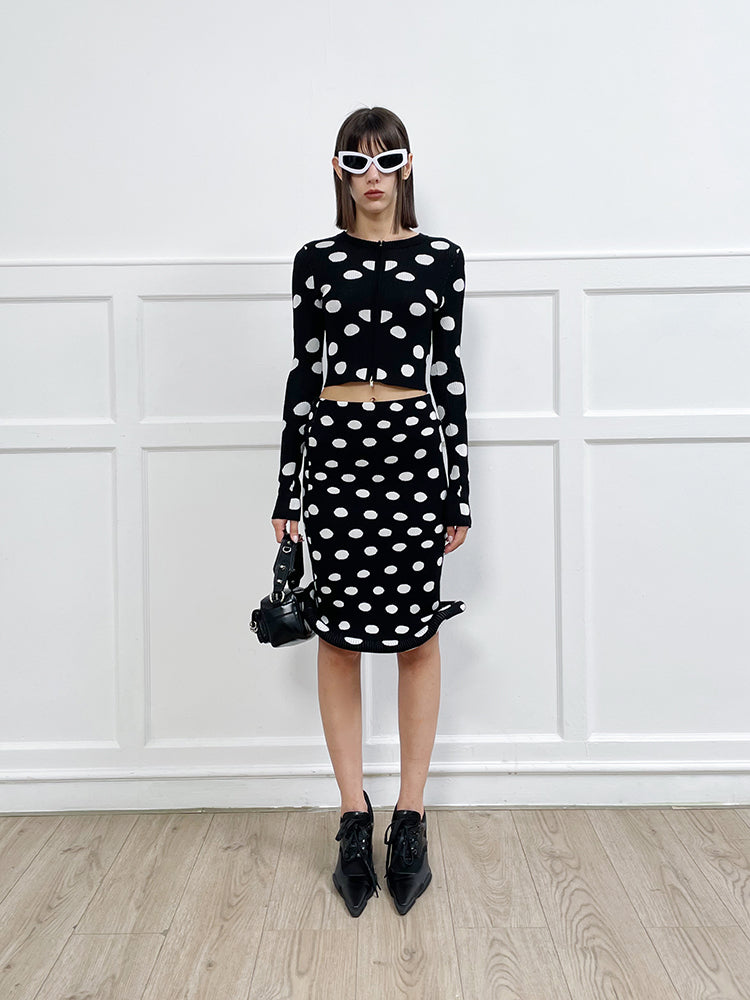ANNAKIKI women's clothing black shaped polka dot skirt knitted hip skirt-SUZY