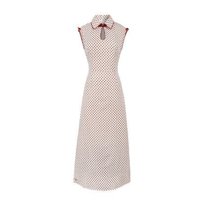 Le Palais Vintage  Elegant Red and White Polka Dot Slim Hong Kong Style Fishtail Dress-KONG