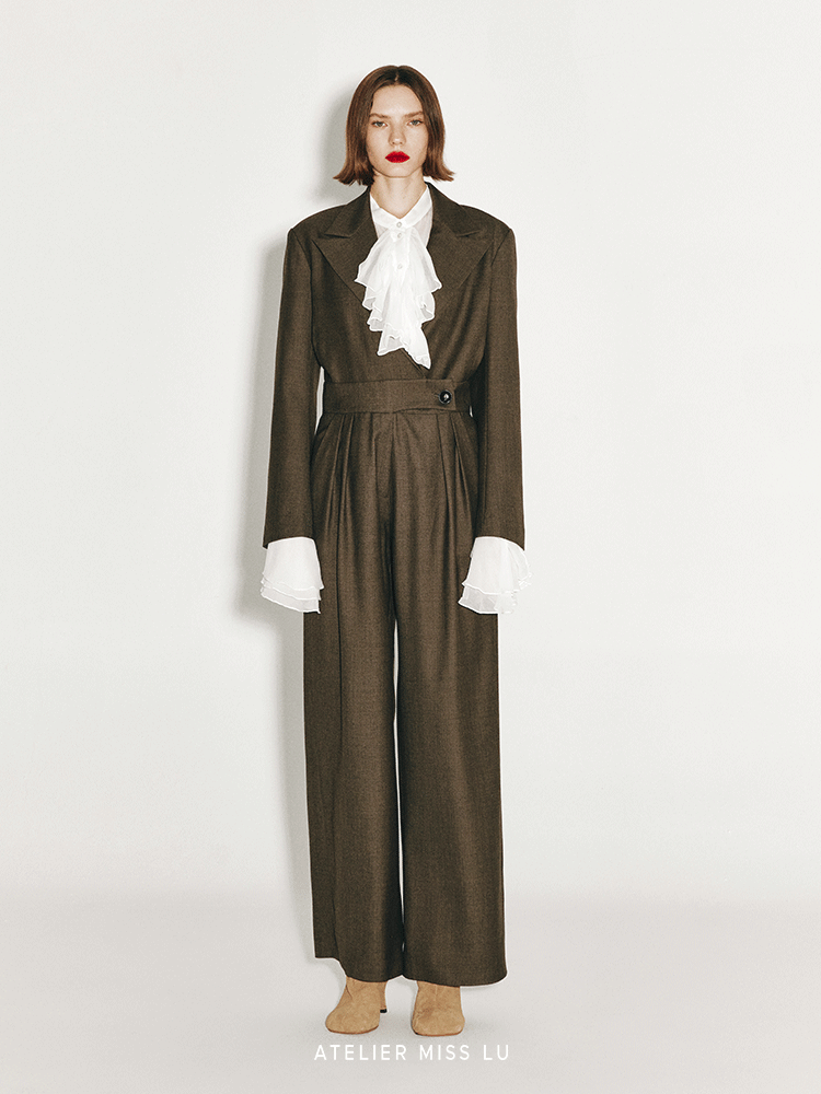 ATELIER MISS LU Lapel Suit Wool Wide-leg Jumpsuit - RICK.