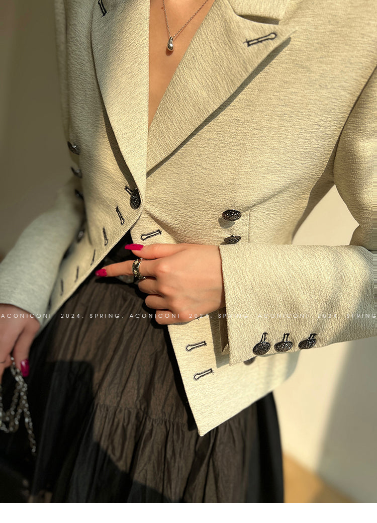 Aconiconi High End Long Sleeve Double Breasted Tuxedo French Retro Jacket Blazer- History