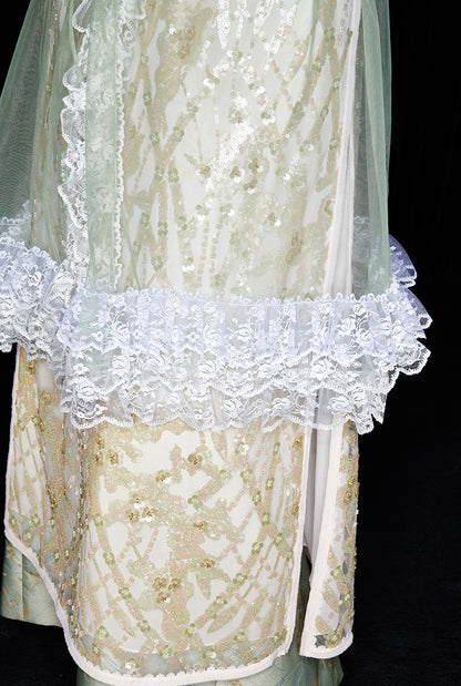 M essential Mackay designer Ear Mesh lace welt stand-up collar dress - DOUNT.