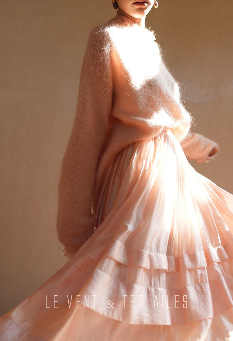 LE VENT&TES AILES French romantic luxury full midi summer skirt -RINA