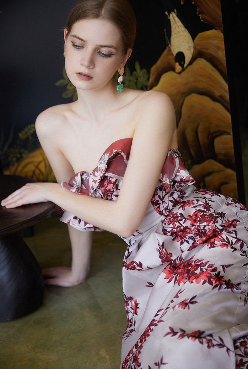 GOUDIN Long elegant floral sleeveless dress-TIM.