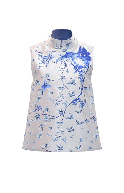 M essential Mackay designer butterfly jacquard blue vine and butterfly embroidery vest - DOME.