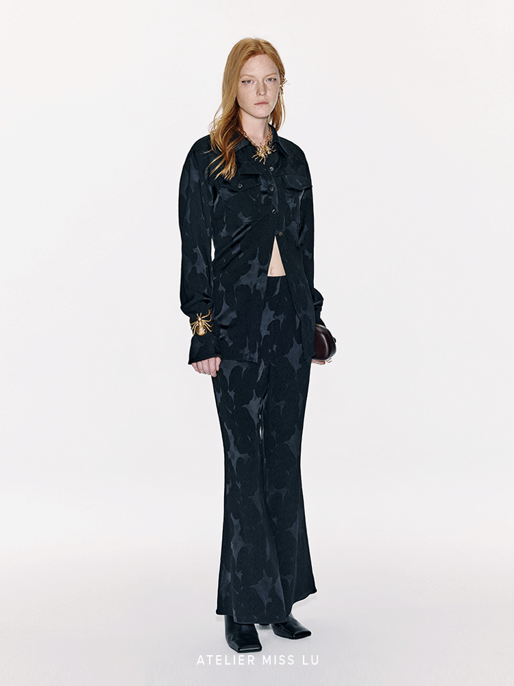 ATELIER MISS LU Spring/Summer New Chinese Texture Acetate Waist Shirt Top - DEER.