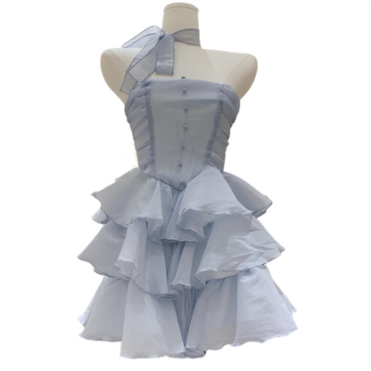 DOLLY Elegant Cream Colored Tube Top Fluffy Ruffle Birthday Dress-ANDORA (V)