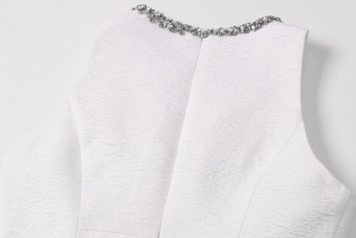 DOLLY Elegant White Crew Neck Sleeveless Long A-Line Dinner Dress-SIBYL