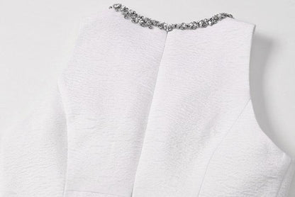 DOLLY Elegant White Crew Neck Sleeveless Long A-Line Dinner Dress-SIBYL