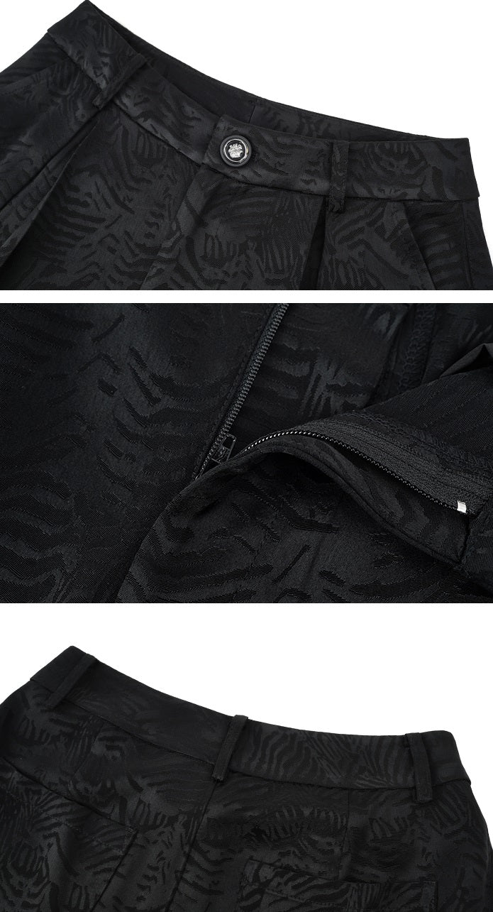 HECO Jacquard Drapy Wide-leg High Waist Casual Black White Pants - COMMAND.