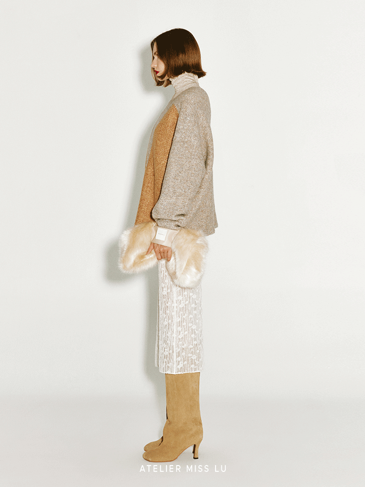 ATELIER MISS LU Love Geometric Fun Contrasting Sheep Wool Sweater - NESS.