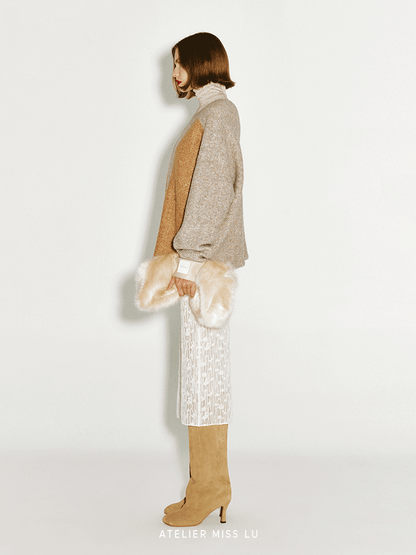 ATELIER MISS LU Love Geometric Fun Contrasting Sheep Wool Sweater - NESS.
