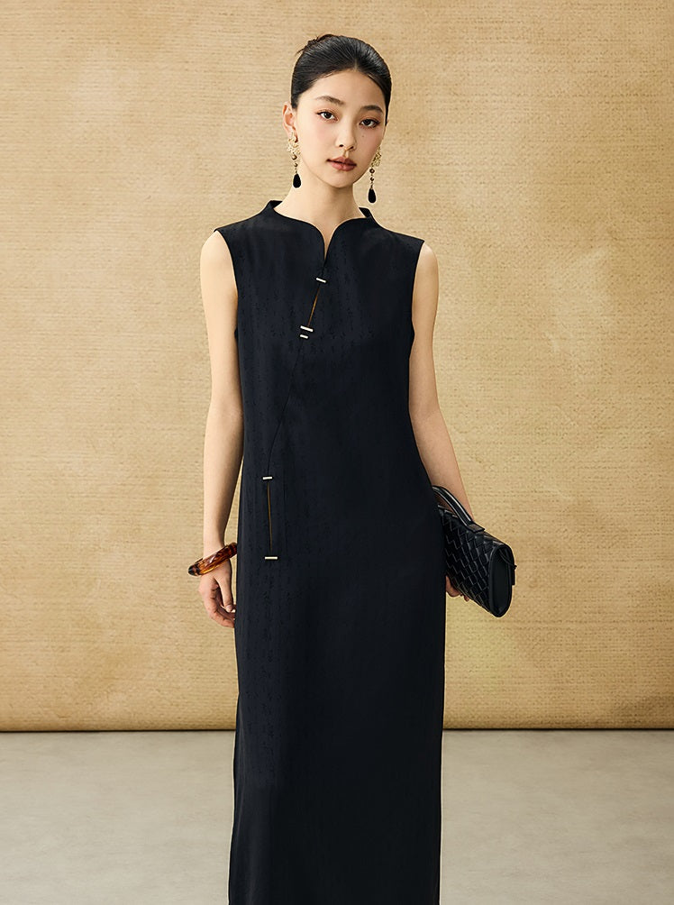 HECO Chinese Acetate Sleeveless Slit Long Dress- BELIEVE.