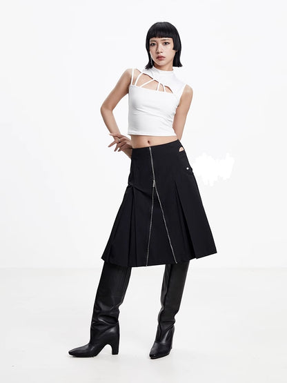 TINY IN triangle cut-out short tight women's summer vest-ASHAN