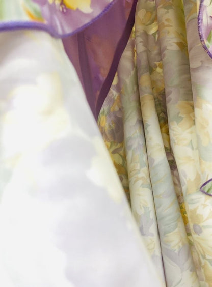 DOLLY Elegant Slant Collar Long Puff Sleeve Hollow Irregular Ruffled Hem Dress-KIERA