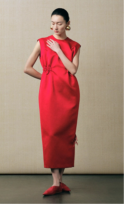 ZHUCHONGYUN Red high neckline sleeveless maxi dress-PASA.