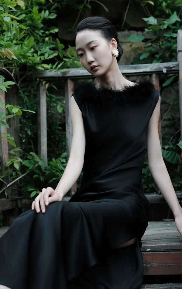 GOUDIN Women's Small black elegant evening dress-LENA.