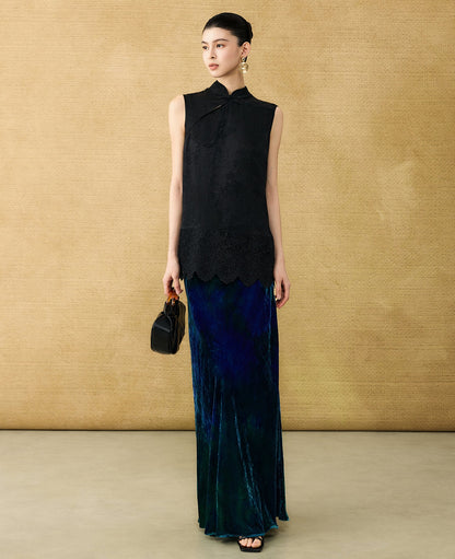 HECO Chinese diagonal placket buckle cool lion jacquard sleeveless top - CONNECT.