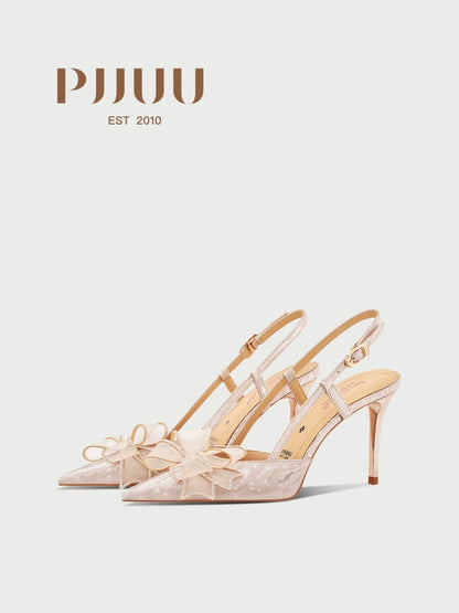 PJJUU beautiful slingback pointed toes glittery finish high heels  - BENT.