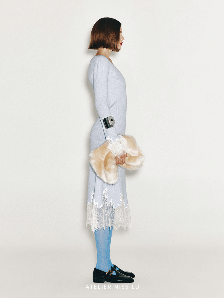 ATELIER MISS LU lace-panelled cashmere and wool-blend top - IRIS