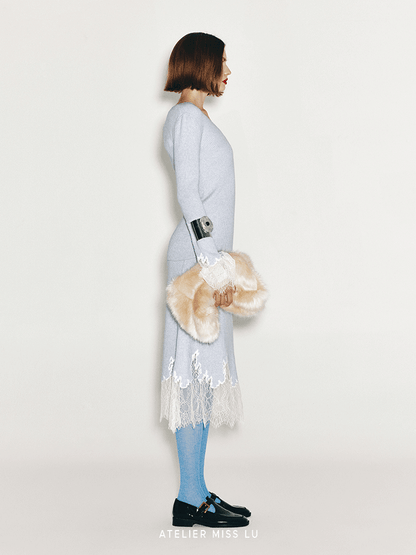 ATELIER MISS LU lace-panelled cashmere and wool-blend top - IRIS