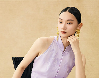 HECO Chinese Acetate Stand-up Collar Waist National Style Jacquard Vest T - FIRE.