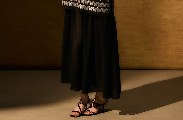 HECO Chinese butterfly sequin fake two-piece dress - CROWN.